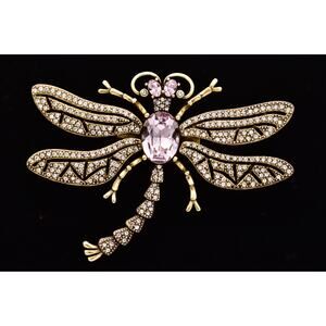 Heidi Daus Dragonfly Brooch Pin Lavender Crystal Rhinestone Wings Gold BinBP